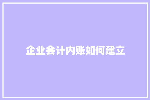 企业会计内账如何建立