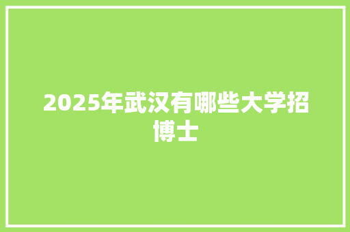 2025年武汉有哪些大学招博士