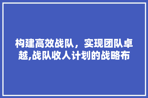 构建高效战队，实现团队卓越,战队收人计划的战略布局