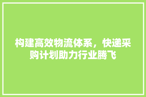构建高效物流体系，快递采购计划助力行业腾飞
