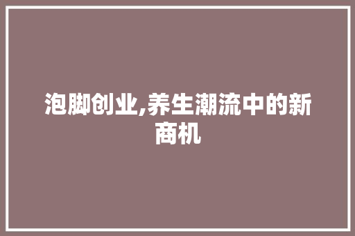 泡脚创业,养生潮流中的新商机 国学经典