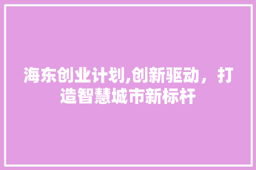 海东创业计划,创新驱动，打造智慧城市新标杆