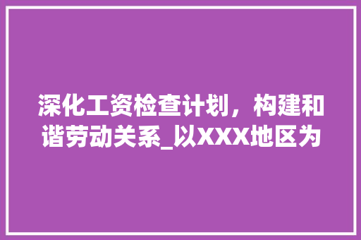 深化工资检查计划，构建和谐劳动关系_以XXX地区为例