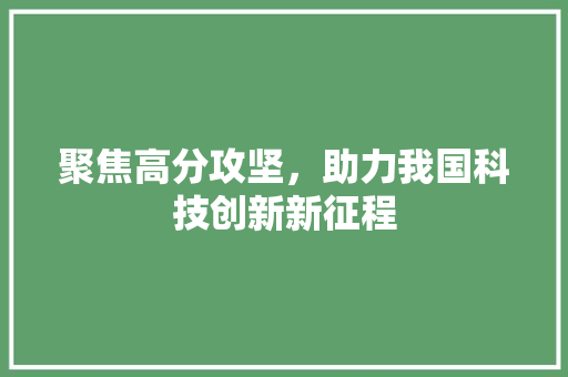 聚焦高分攻坚，助力我国科技创新新征程