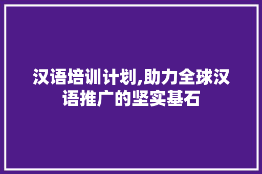 汉语培训计划,助力全球汉语推广的坚实基石