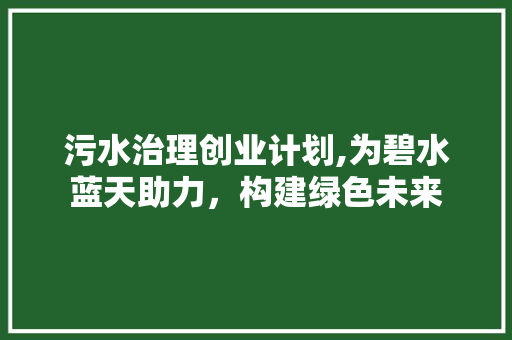 污水治理创业计划,为碧水蓝天助力，构建绿色未来