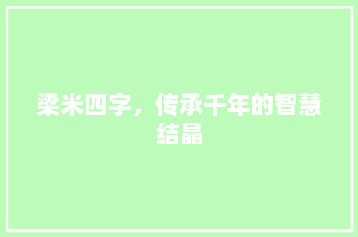 梁米四字，传承千年的智慧结晶