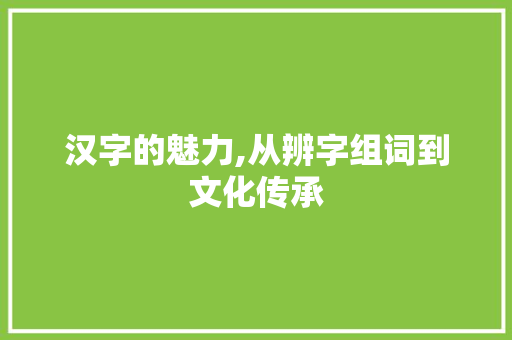 汉字的魅力,从辨字组词到文化传承