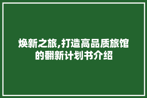 焕新之旅,打造高品质旅馆的翻新计划书介绍
