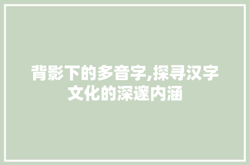 背影下的多音字,探寻汉字文化的深邃内涵