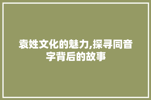 袁姓文化的魅力,探寻同音字背后的故事