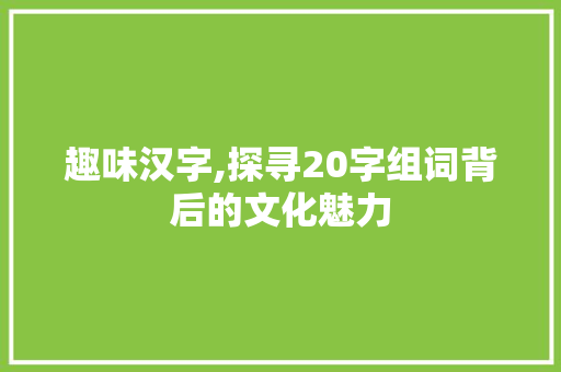 趣味汉字,探寻20字组词背后的文化魅力