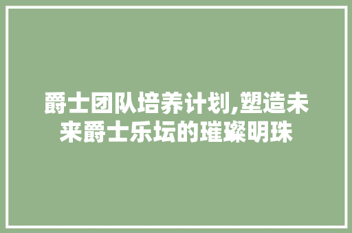 爵士团队培养计划,塑造未来爵士乐坛的璀璨明珠