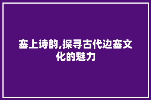 塞上诗韵,探寻古代边塞文化的魅力