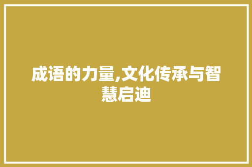 成语的力量,文化传承与智慧启迪