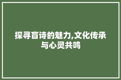 探寻盲诗的魅力,文化传承与心灵共鸣