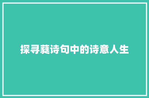 探寻蕤诗句中的诗意人生