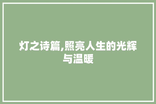 灯之诗篇,照亮人生的光辉与温暖