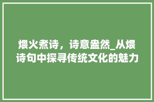 煨火煮诗，诗意盎然_从煨诗句中探寻传统文化的魅力