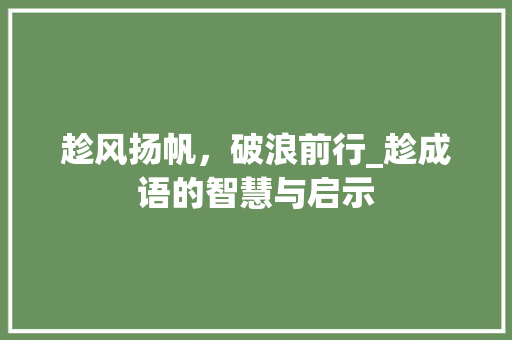 趁风扬帆，破浪前行_趁成语的智慧与启示