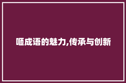 咂成语的魅力,传承与创新