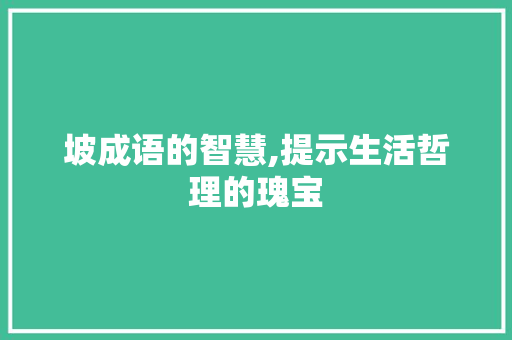 坡成语的智慧,提示生活哲理的瑰宝