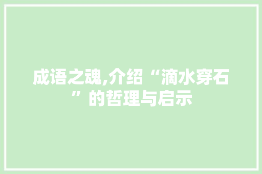 成语之魂,介绍“滴水穿石”的哲理与启示