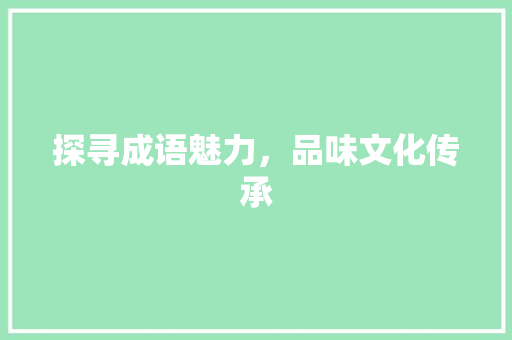 探寻成语魅力，品味文化传承