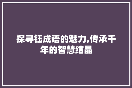 探寻钰成语的魅力,传承千年的智慧结晶