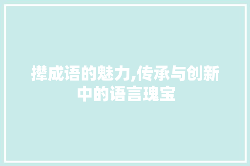 撵成语的魅力,传承与创新中的语言瑰宝