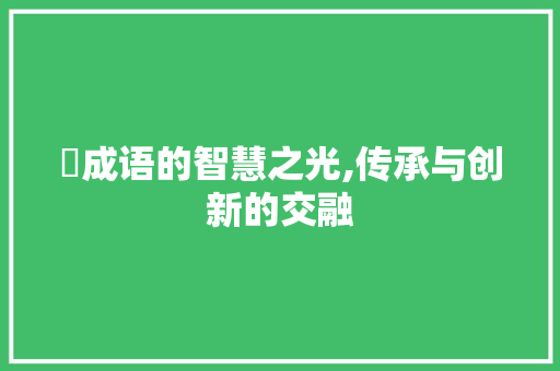 泆成语的智慧之光,传承与创新的交融