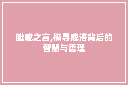 眦成之言,探寻成语背后的智慧与哲理