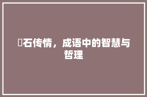 礟石传情，成语中的智慧与哲理