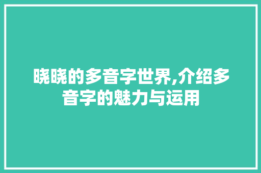晓晓的多音字世界,介绍多音字的魅力与运用