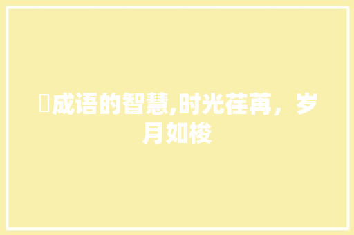 晙成语的智慧,时光荏苒，岁月如梭