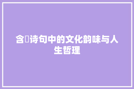 含瑄诗句中的文化韵味与人生哲理