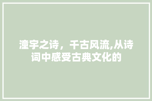 潼宇之诗，千古风流,从诗词中感受古典文化的