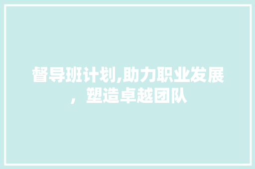 督导班计划,助力职业发展，塑造卓越团队