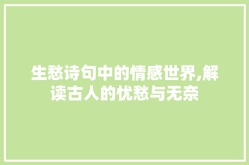 生愁诗句中的情感世界,解读古人的忧愁与无奈