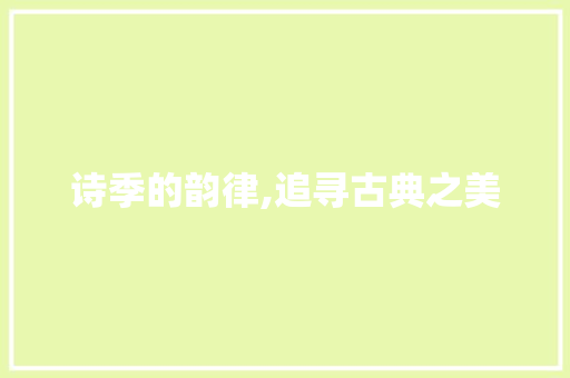 诗季的韵律,追寻古典之美