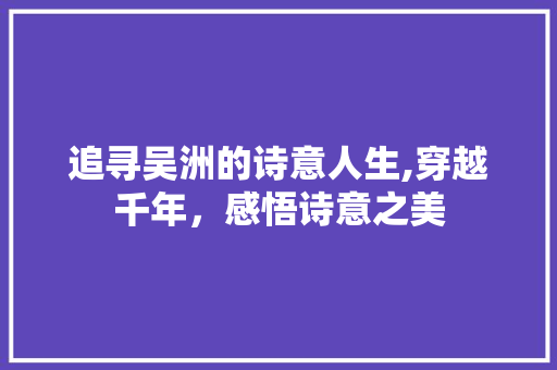 追寻吴洲的诗意人生,穿越千年，感悟诗意之美