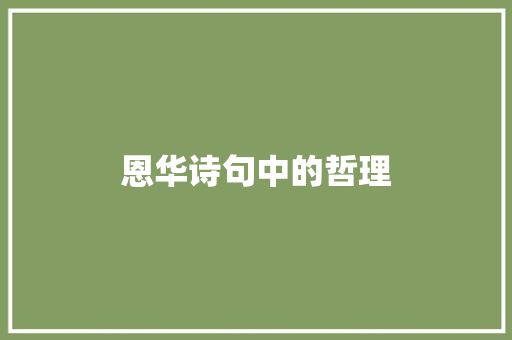 恩华诗句中的哲理