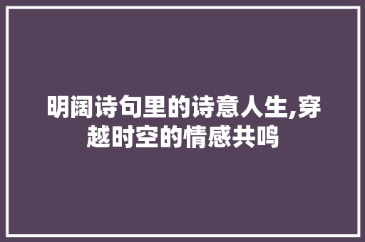 明阔诗句里的诗意人生,穿越时空的情感共鸣