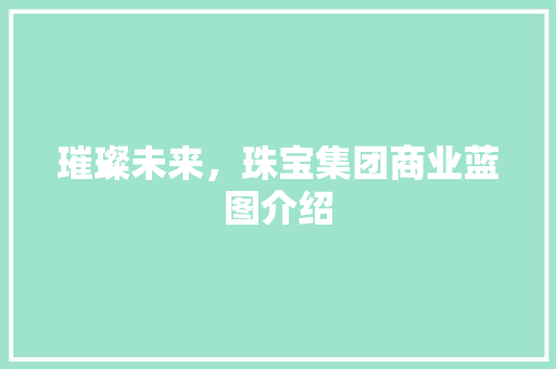 璀璨未来，珠宝集团商业蓝图介绍