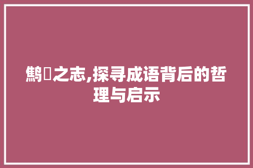 鹪鵲之志,探寻成语背后的哲理与启示
