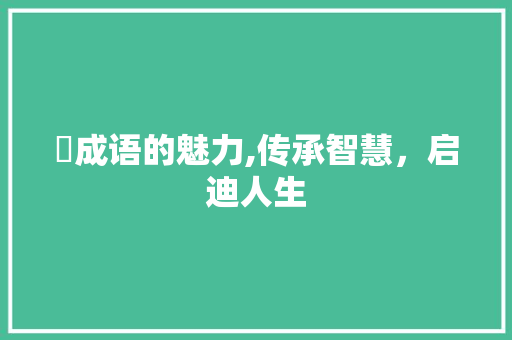 僤成语的魅力,传承智慧，启迪人生