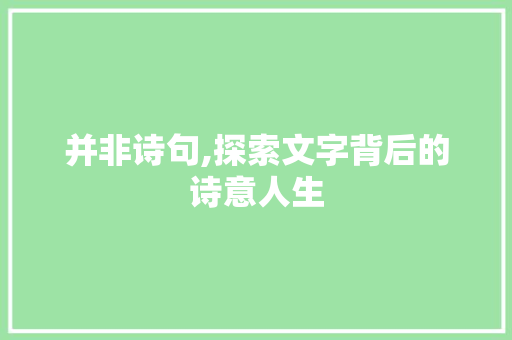 并非诗句,探索文字背后的诗意人生