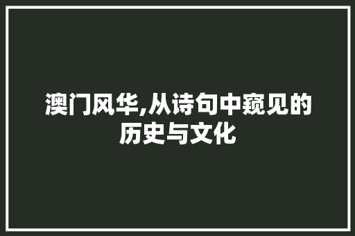 澳门风华,从诗句中窥见的历史与文化