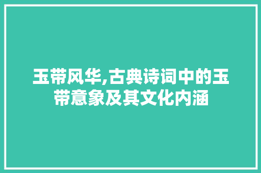 玉带风华,古典诗词中的玉带意象及其文化内涵