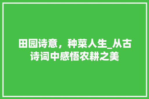 田园诗意，种菜人生_从古诗词中感悟农耕之美